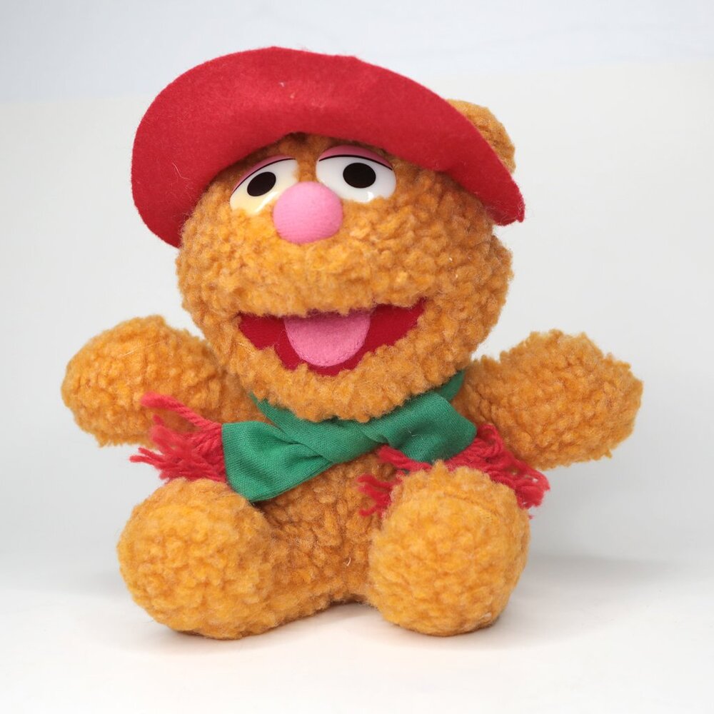 Vintage 1987 Baby Fozzie Bear Muppets Plush Toy Christmas Stuffed Animal Brown